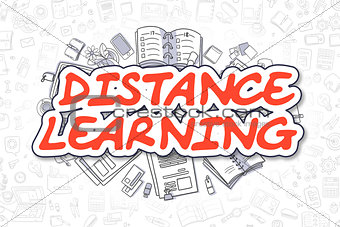 Distance Learning - Cartoon Red Word. Business Concept.