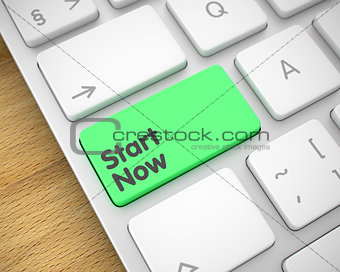 Start Now - Inscription on the Green Keyboard Button. 3D.