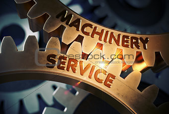 Machinery Service on Golden Cogwheels. 3D Illustration.