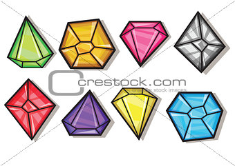 Cartoon vector gems and diamonds icons set