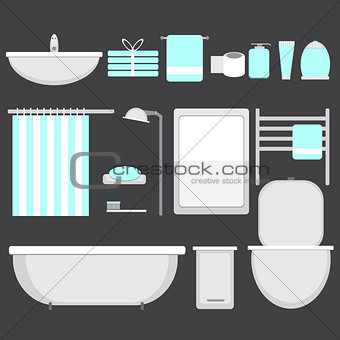 Modern bathroom ocons set in flat style