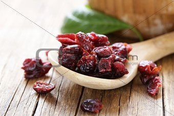 Dried berries red cranberries on a wooden table