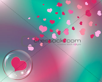 hearts and bubble with reflections colored background