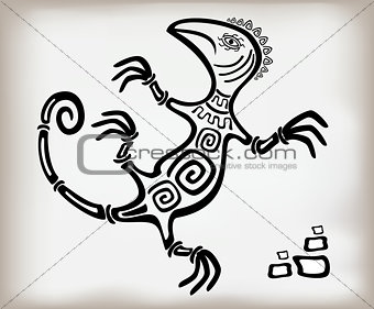 Fun decorative lizard ornament in an old ethnic style. EPS10 vector illustration