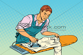 Vintage employee ironed clothes