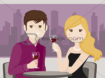 Couple of lovers toasting in a restaurant