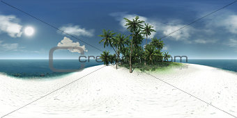 panorama 360, sea, tropical island, palm trees, sun
