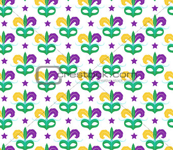 Mardi Gras seamless pattern with carnival mask. Masquerade background, texture, paper. Vector illustration.