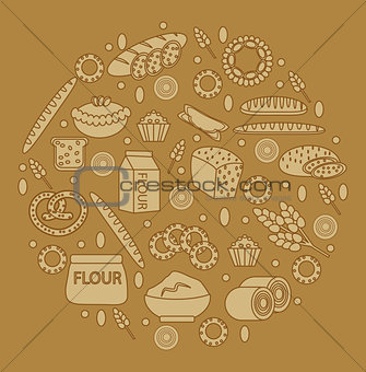 Bakery products round-shape. Vector illustration.