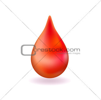 Realistic red blood drop. 3d icon droplet falls. World Donation Day Sign or Symbol. Vector illustration.