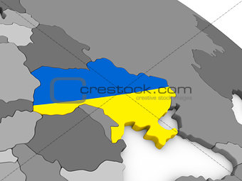 Ukraine on globe with flag