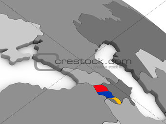 Armenia on globe with flag