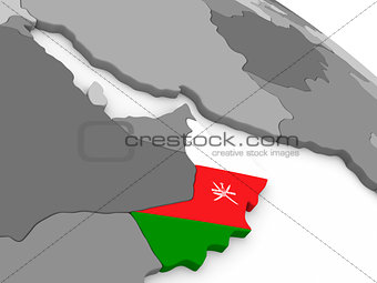 Oman on globe with flag