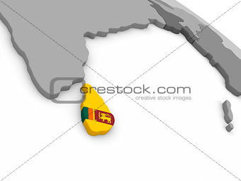 Sri Lanka on globe with flag