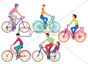 A group of cyclists Isolated on white