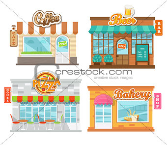 Vector illustration flat cafes and shop.