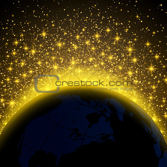 Planet halo in the night sky space gold star. Vector Illustration Abstract