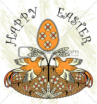 Happyeaster card with eggs and two birds