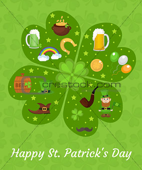 Happy St. Patricks Day greeting card template, invitation, poster for your design. Vector illustration.