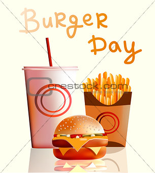 Vector illustration, banner, burger, fries, cola, fast food .