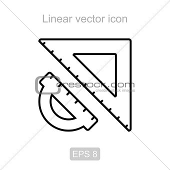 Protractor and triangle. Linear vector icon