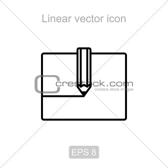 Pencil and paper. Linear vector icon.