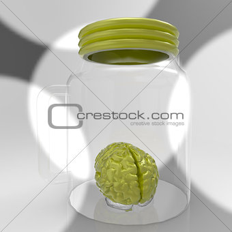 Human brain in a glass jar 3d rendering