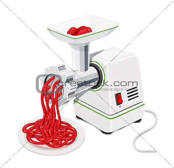 Electric Meat grinder with mincemeat . Kitchen equipment.