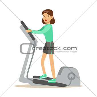Woman On Staircase Simulator , Member Of The Fitness Club Working Out And Exercising In Trendy Sportswear