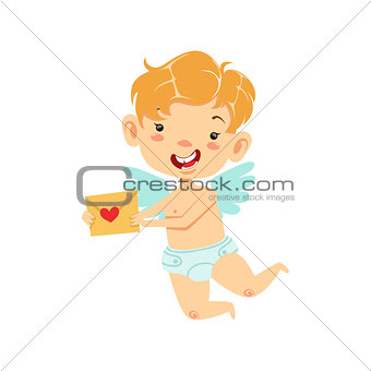 Boy Baby Cupid Delivering Love Letter, Winged Toddler In Diaper Adorable Love Symbol Cartoon Character