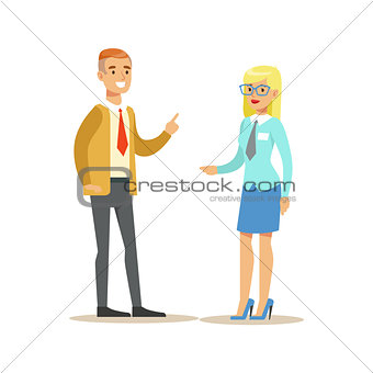 Bank Employee Consulting The Client. Bank Service, Account Management And Financial Affairs Themed Vector Illustration