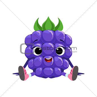 Big Eyed Cute Girly Blackberry Character Sitting, Emoji Sticker With Baby Berry