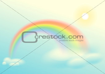 Rainbow, sun and clouds sky