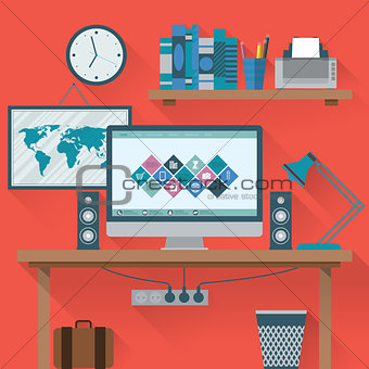Vector illustration of office has a computer