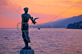Opatija bay statue at sunset view