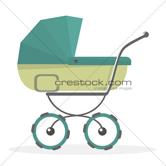 Baby stroller Isolated on white background. Cartoon pram illustrated.