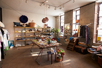 Interior of a shop selling clothes and accessories