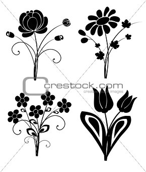 vector silhouette flowers set 2