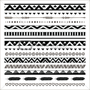 Vector black abstract tribal seamless pattern borders