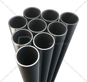 Steel metal tubes. Close-up