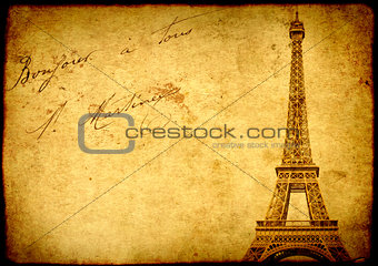 Vintage grunge background with old paper texture and Eiffel Towe