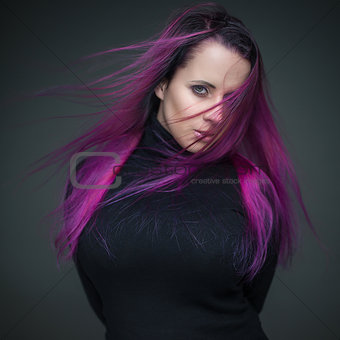attractive girl with violet hair