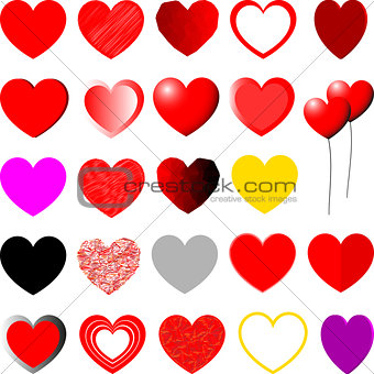 Red, yellow, violet and grey hearts - set.