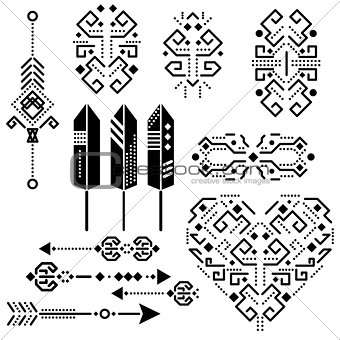 Tribal aztec vector stencil elements.
