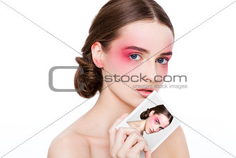 Beauty makeup pink eyes and lips fashion model 