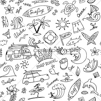 Surfing seamless pattern, sketch for your design