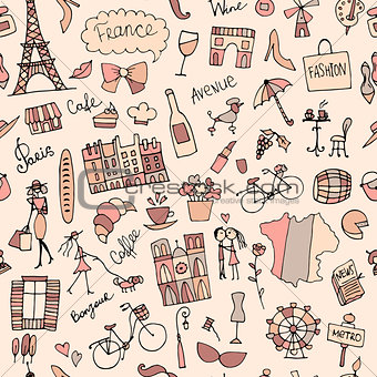 France sketch, seamless pattern for your design