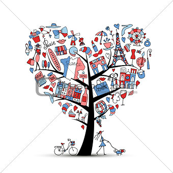 I love France, art tree. Sketch for your design
