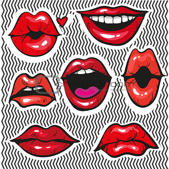 Fashion patch badges with lips pop art