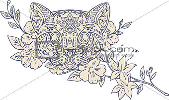 Cat Head Jasmine Flower Mandala